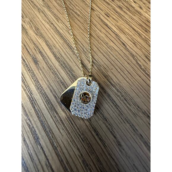 Michael Kors Precious Metal-Plated Sterling Silver Pavé Logo Pendant Necklace - Picture 3 of 4